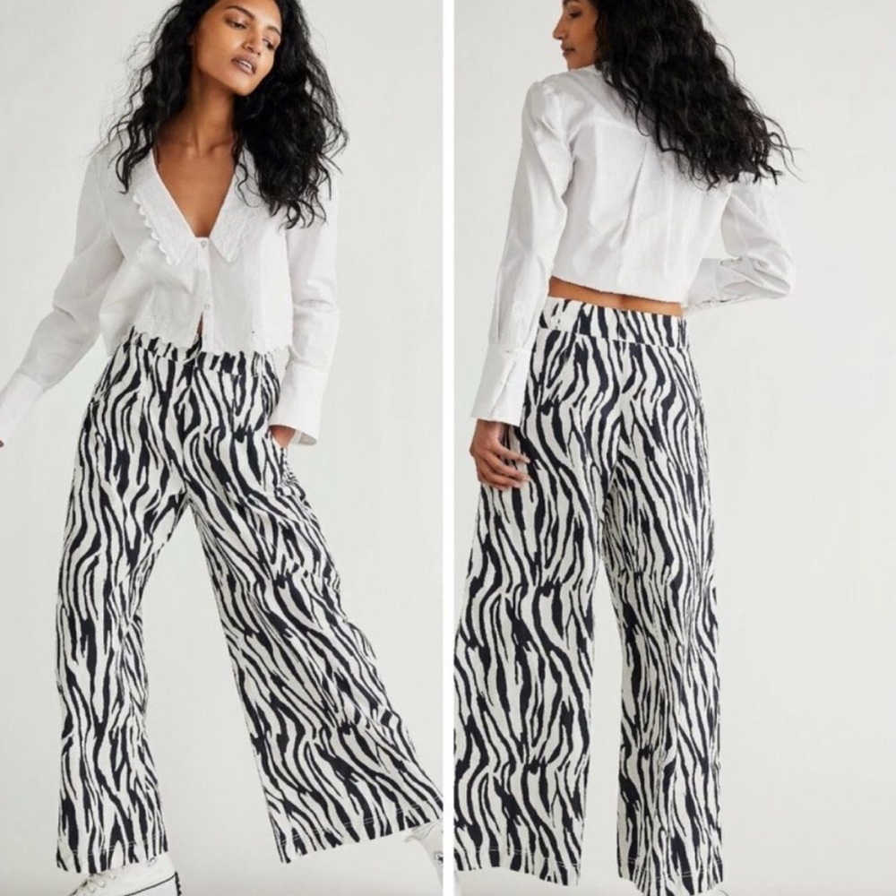 Free People Menocra High Waist Wide Leg Zebra Pants | Size 12